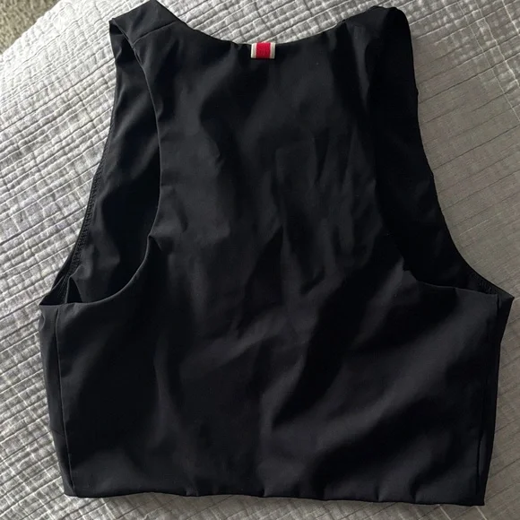 Tracksmith Black Cropped Performance Tank with Gold Hare Logo - Picture 2 of 4